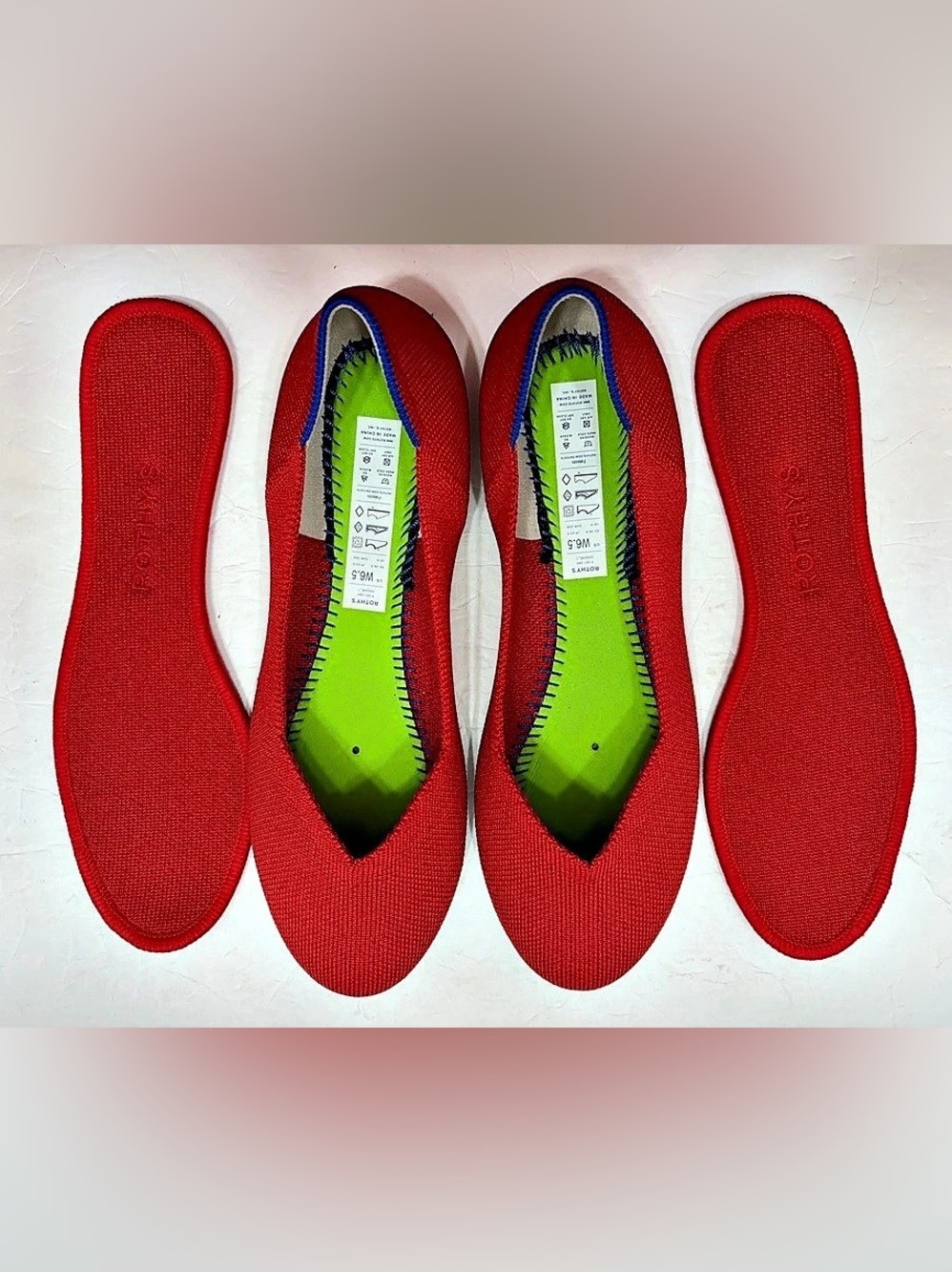 Rothy's The Point Red Knit Pointed Toe Flats Size 6.5